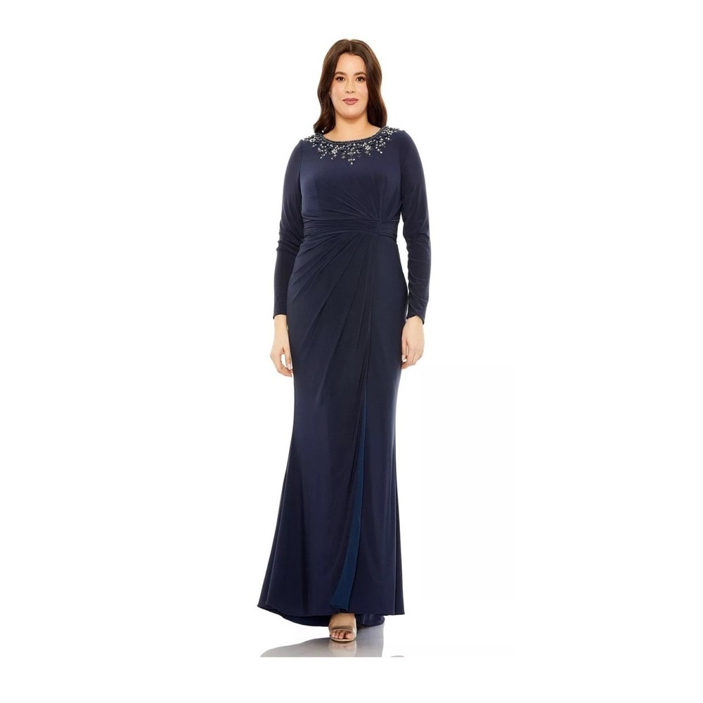 Mac Duggal 77023 Evening Dress Plus Sz 22W Blue Jersey Gems Collar New! $498